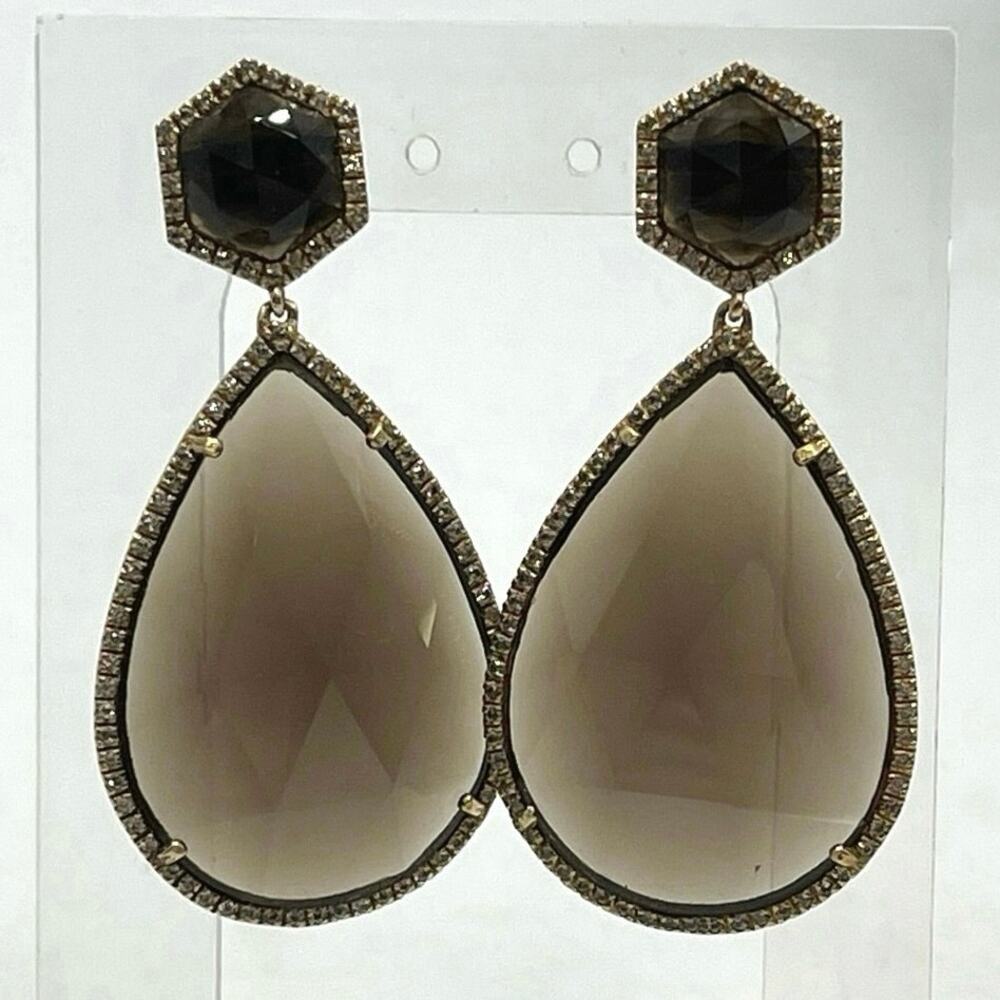 MiJa Signed Vermeil Sterling 925 Brown Faceted Teardrop‎ Dangle Earrings